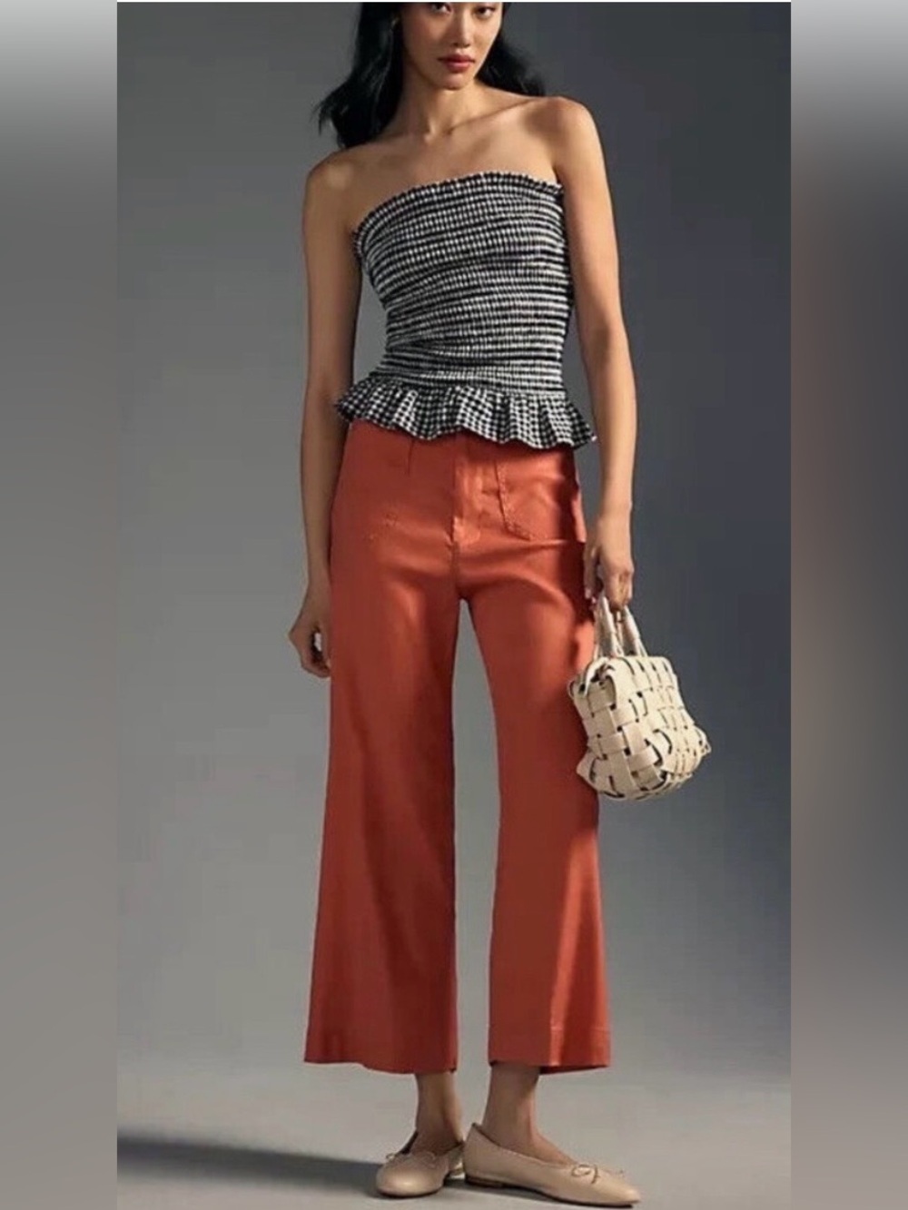 Anthropologie Colette Crop Linen Stretchy Wide-Leg Pants Size 25 NWT